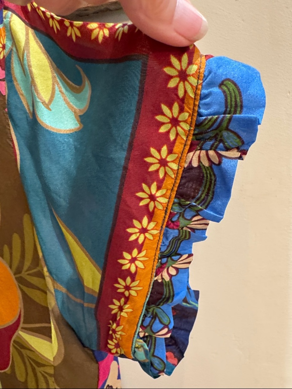 Johnny Was Silk Multicolor Floral Patchwork Blouse with Navy Base - Picture 4 of 7